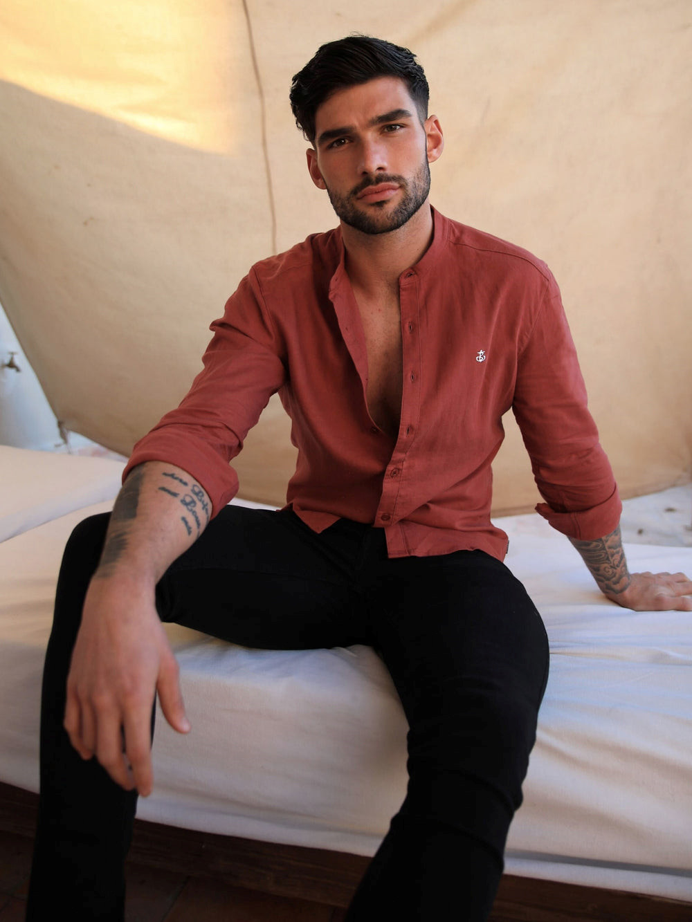 Blakely Berkane Linen Shirt Bordeaux | XCZELQI-40