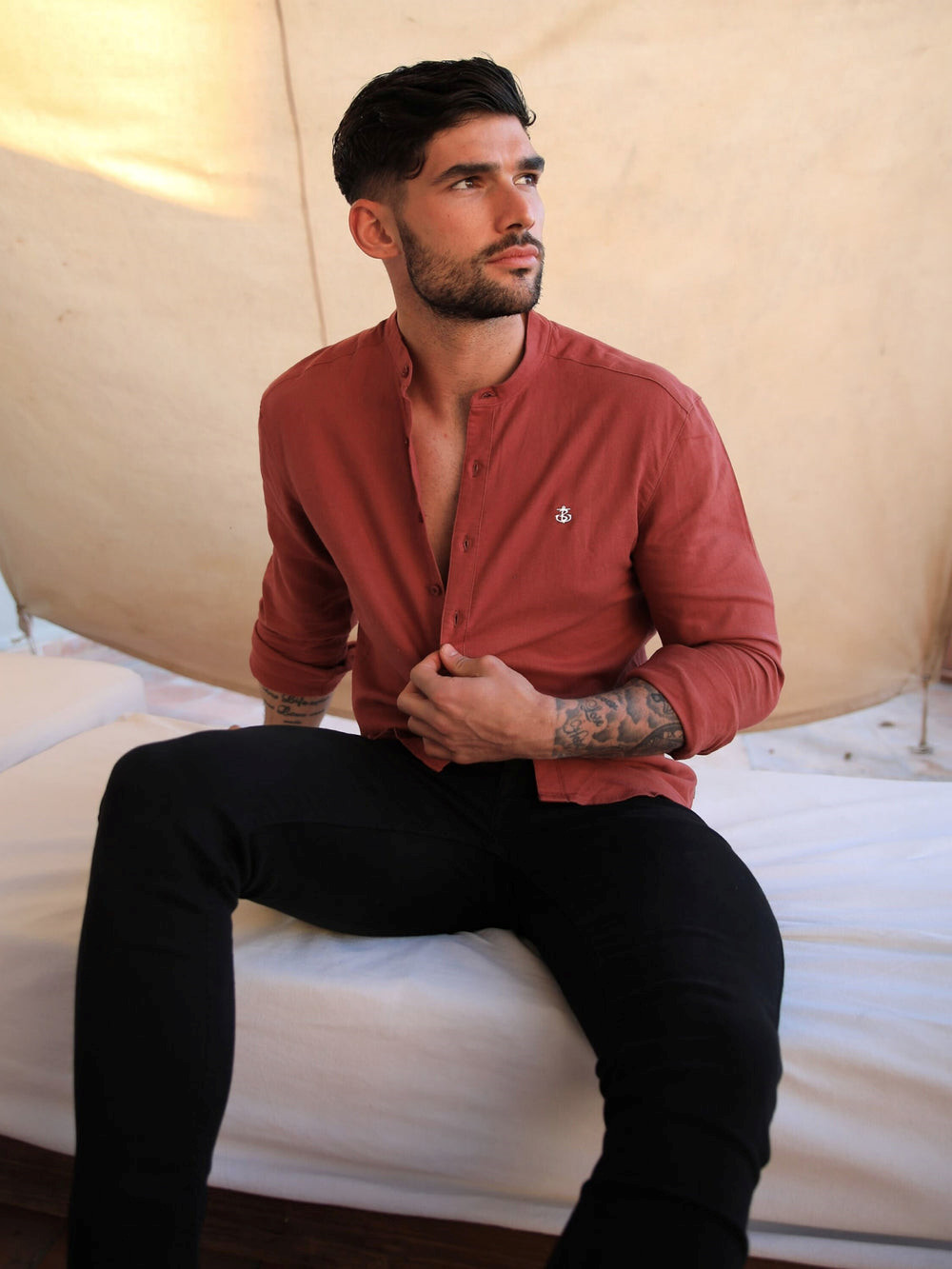 Blakely Berkane Linen Shirt Bordeaux | XCZELQI-40