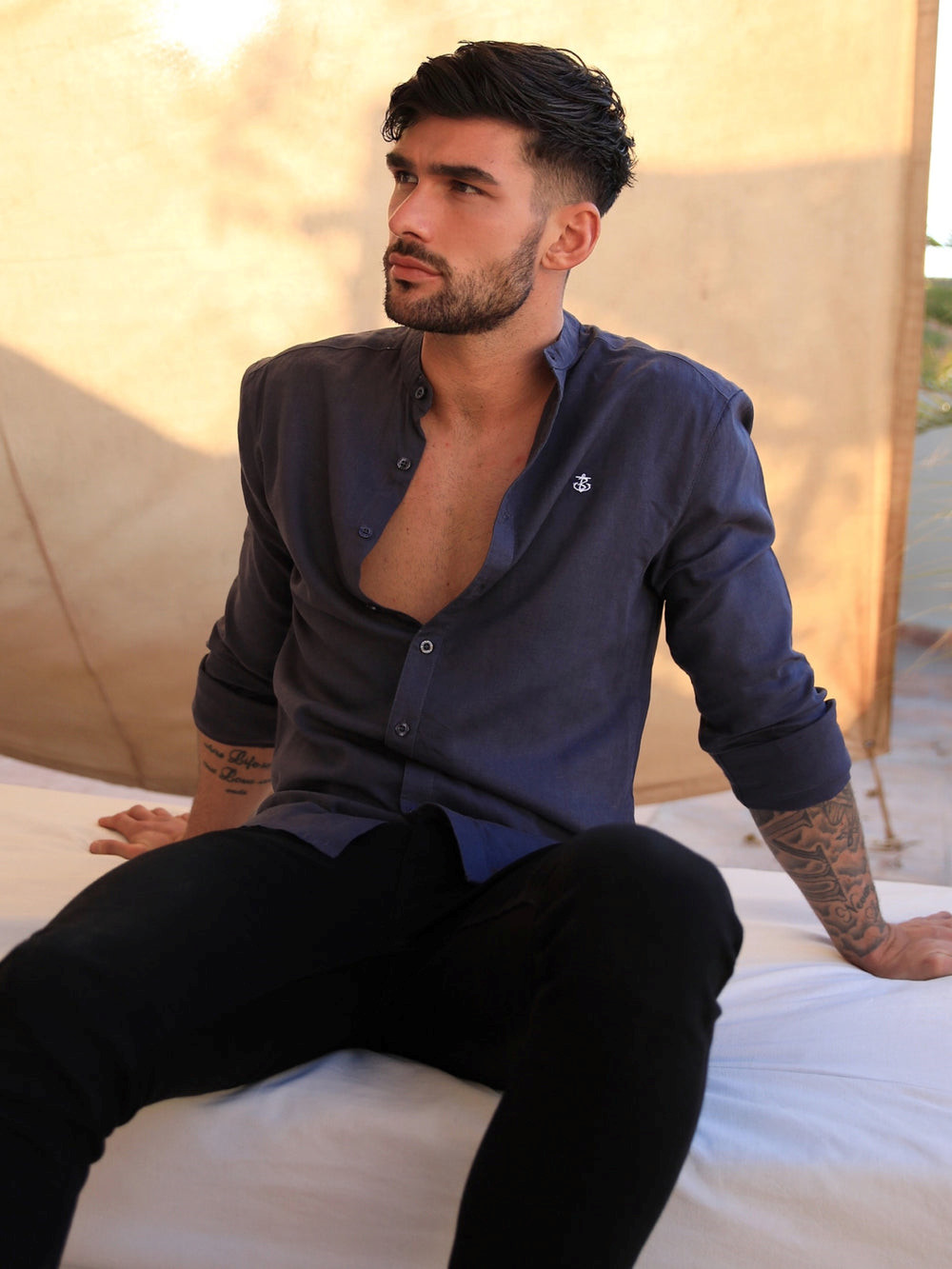 Blakely Berkane Linen Shirt Navy | ZAOPDSC-79