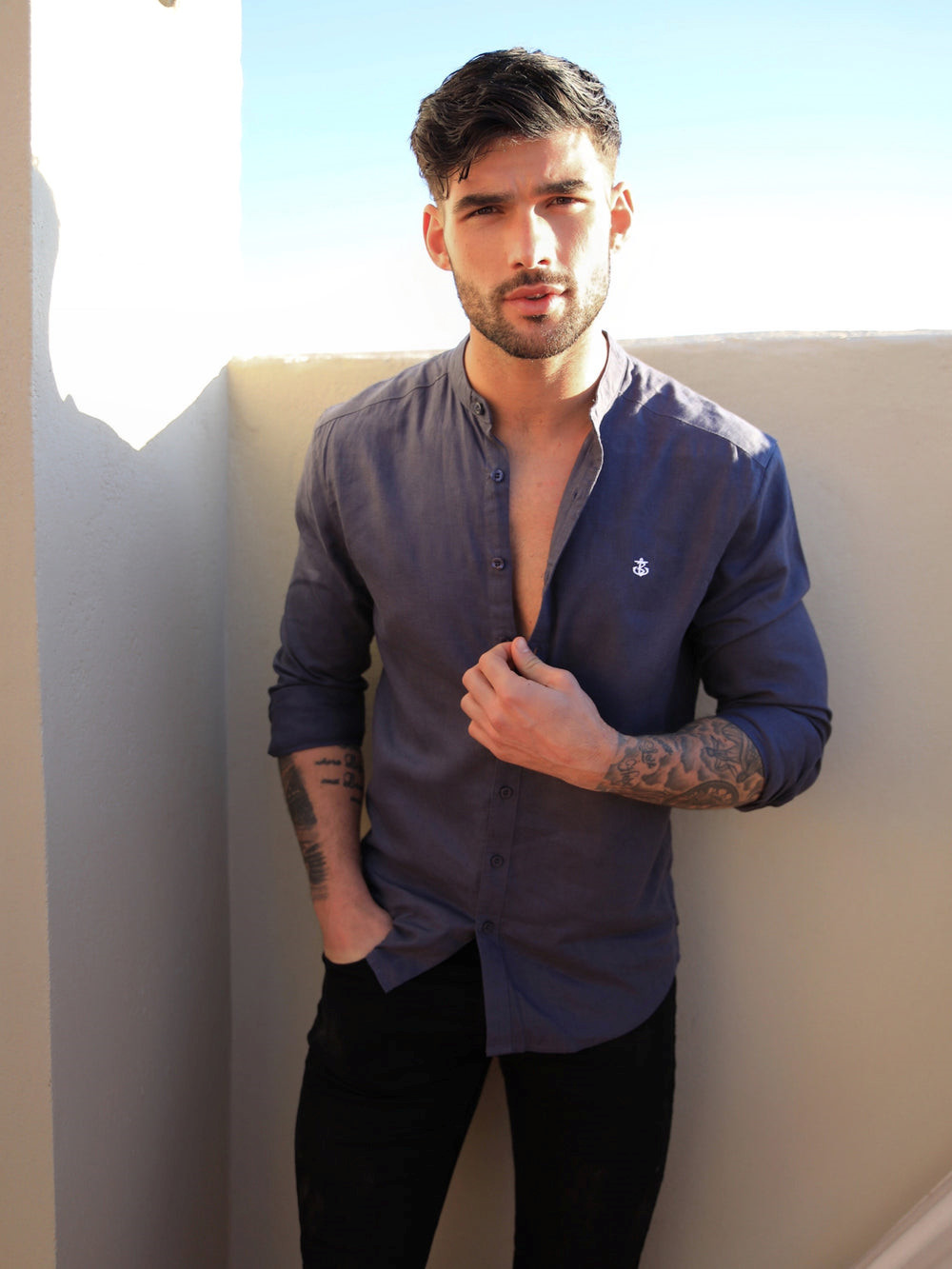 Blakely Berkane Linen Shirt Navy | ZAOPDSC-79