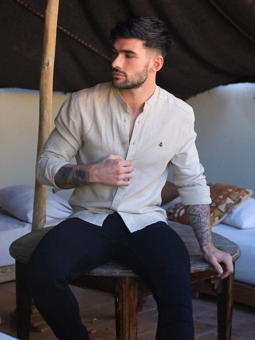 Blakely Berkane Linen Shirt Tan | ODYTFHV-13