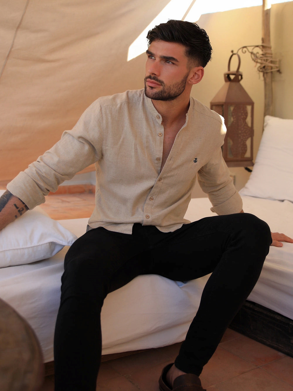 Blakely Berkane Linen Shirt Tan | ODYTFHV-13