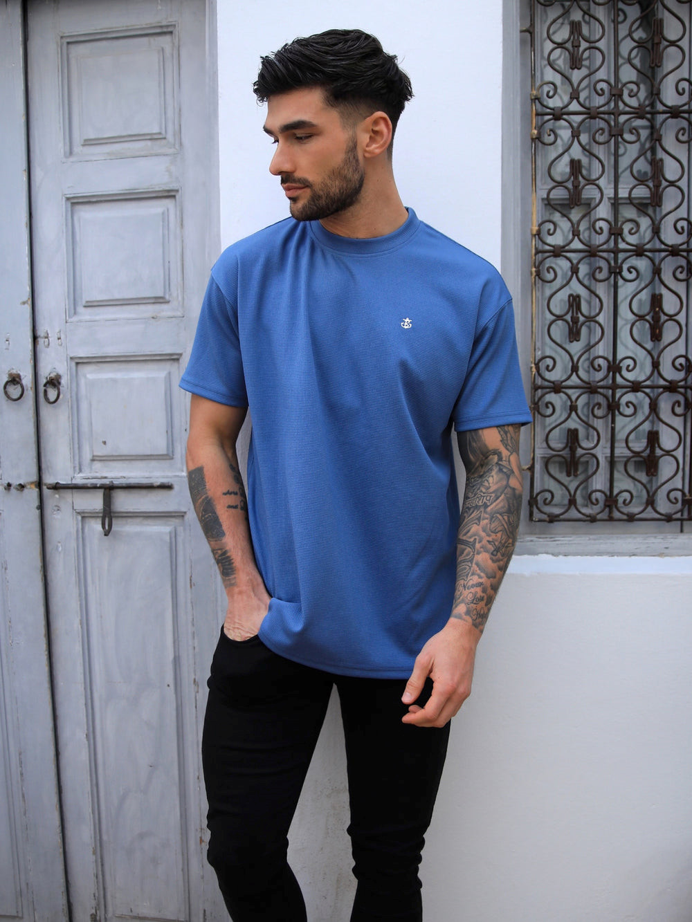 Blakely Ceuta Textured Oversized T-Shirt Blau | DSJYWHC-01