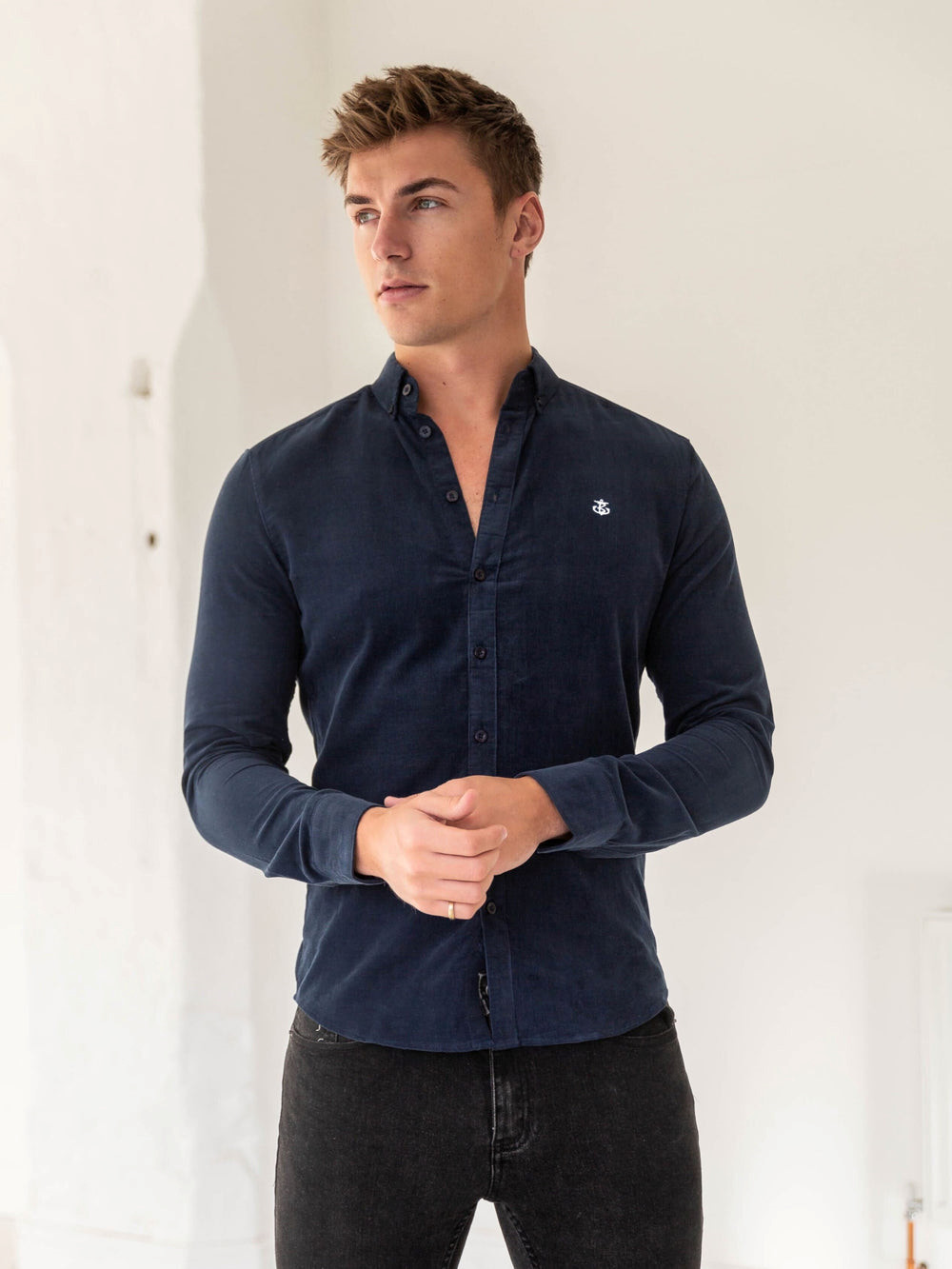 Blakely Cord Shirt Navy | QNESCOI-18
