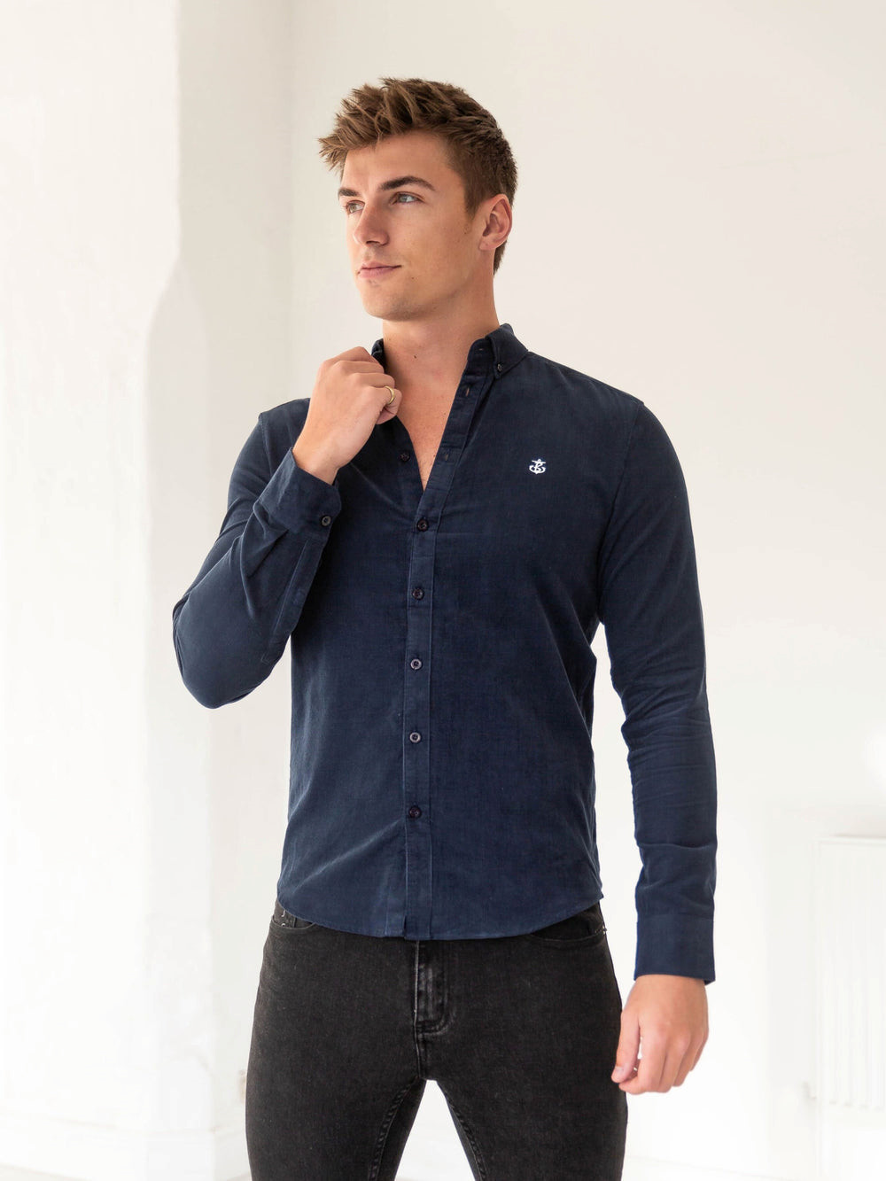 Blakely Cord Shirt Navy | QNESCOI-18