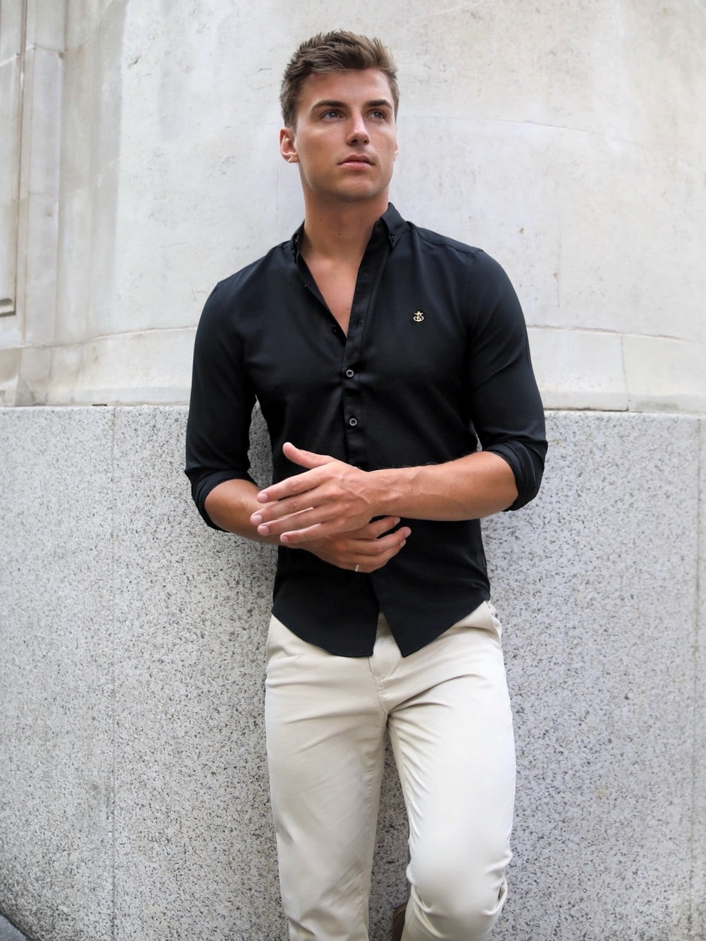 Blakely Farringdon Fitted Stretch Shirt Schwarz | HDIVCPU-93