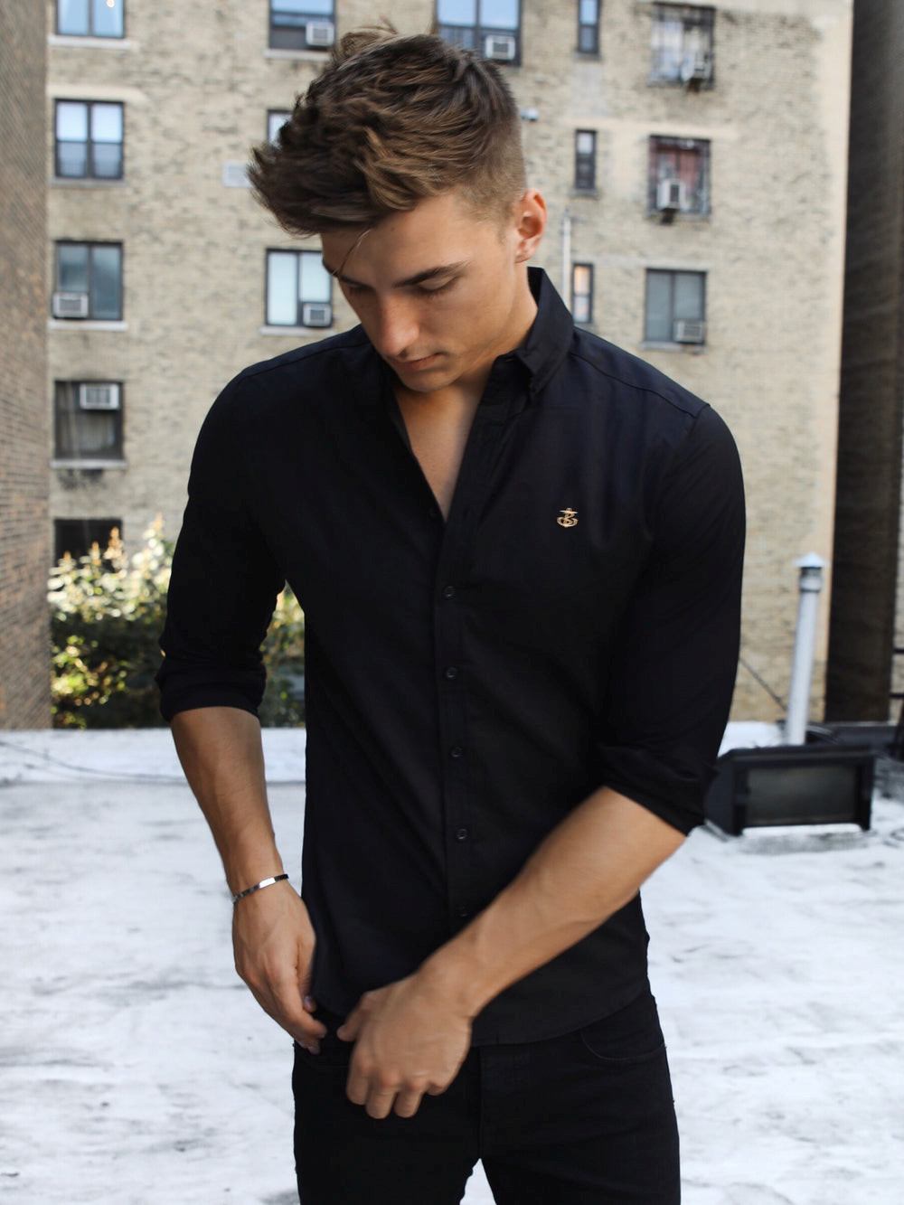 Blakely Farringdon Fitted Stretch Shirt Schwarz | HDIVCPU-93