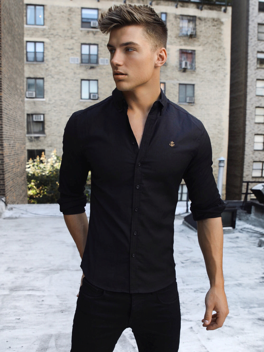 Blakely Farringdon Fitted Stretch Shirt Schwarz | HDIVCPU-93