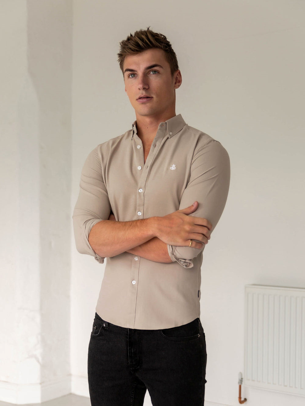 Blakely Furbank Fitted Stretch Shirt Tan | ZYUQMHA-24