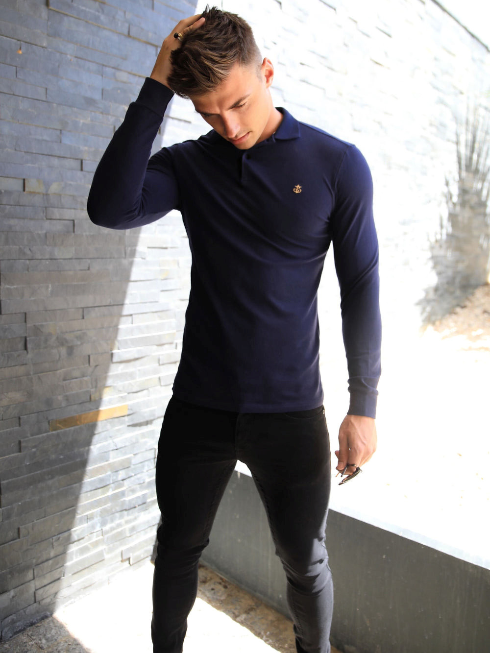 Blakely Harrow Long-Sleeve Polo Shirt Navy | PRLQIGB-15