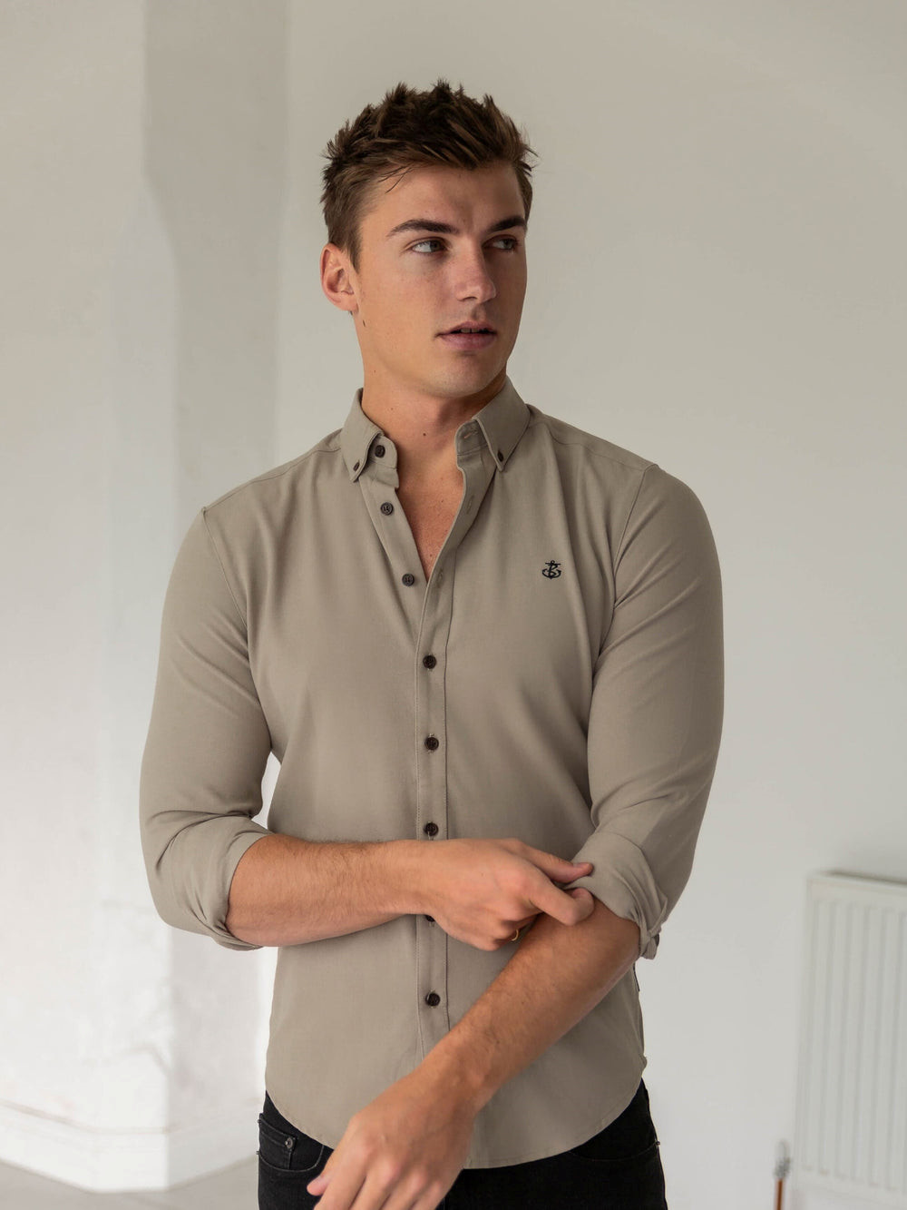 Blakely Horton Fitted Stretch Shirt Tan | RIUMQEZ-30