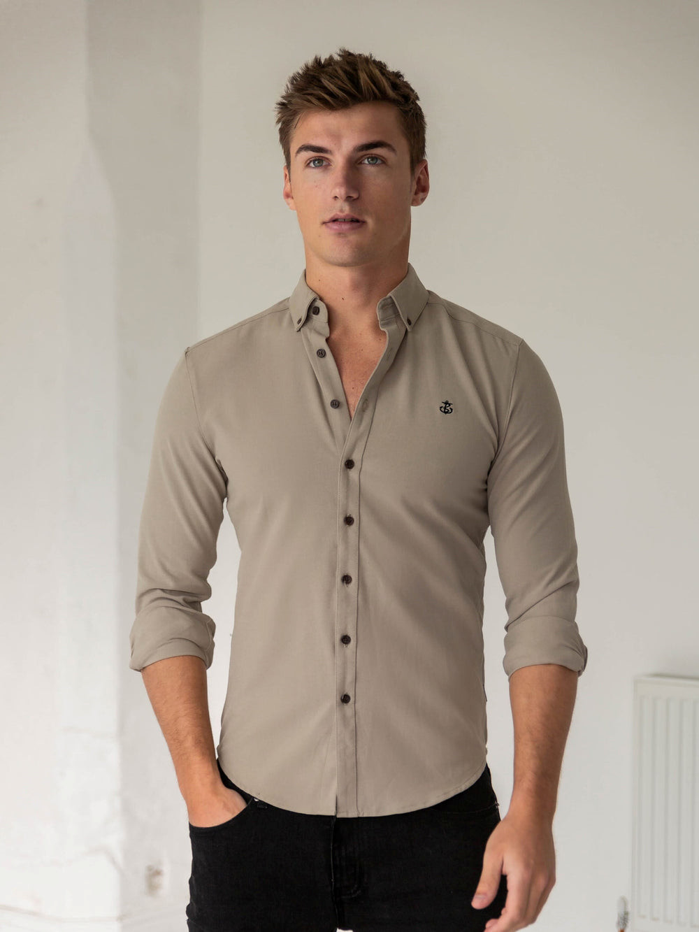 Blakely Horton Fitted Stretch Shirt Tan | RIUMQEZ-30
