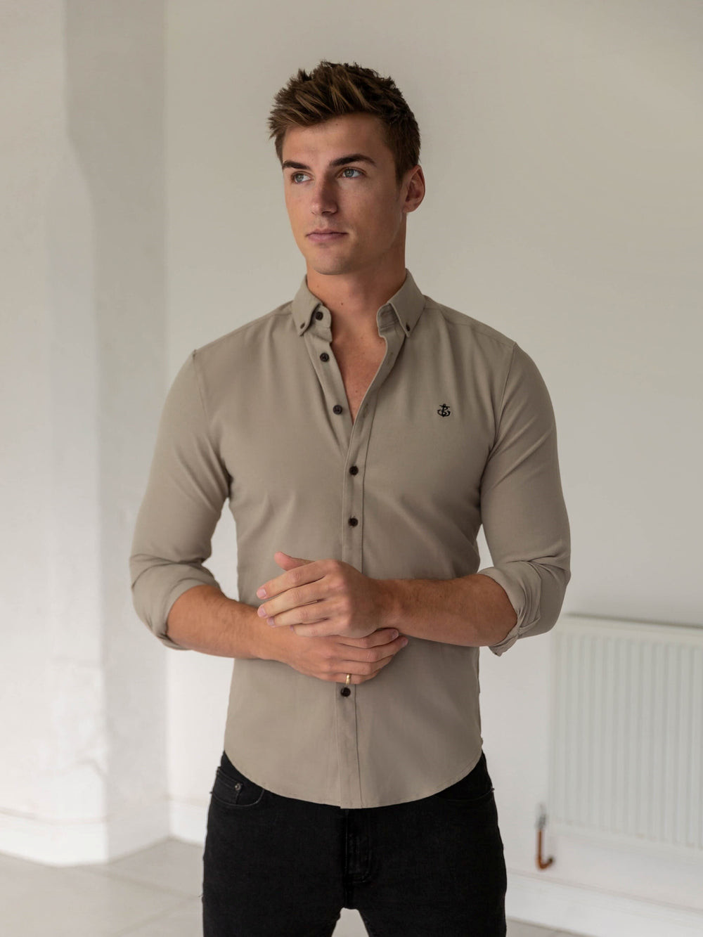 Blakely Horton Fitted Stretch Shirt Tan | RIUMQEZ-30