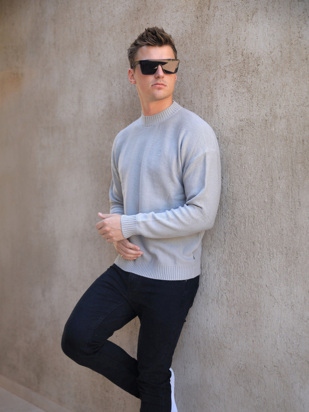 Blakely Huxley Knit Jumper Pale Concrete | KTDMBHO-17