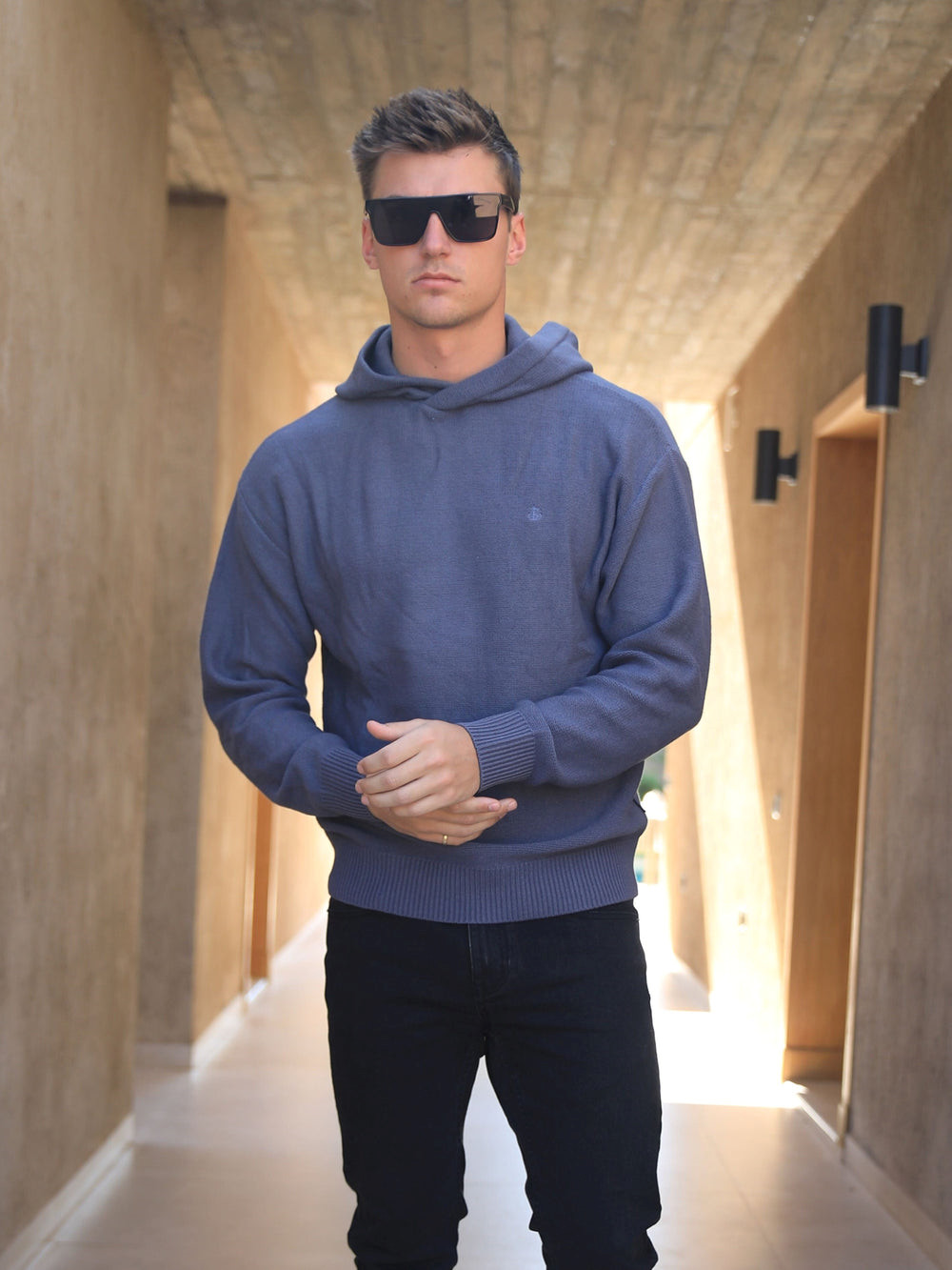 Blakely Huxley Knitted Hoodie Blau | FIWHXZP-85