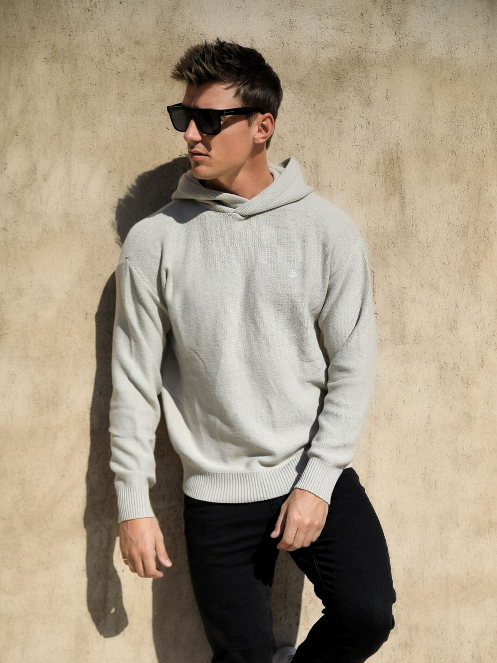 Blakely Huxley Knitted Hoodie Chalk | WSQCUMD-40