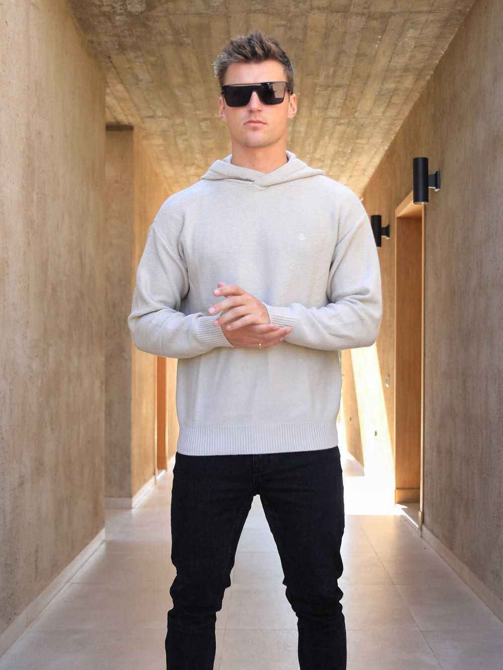 Blakely Huxley Knitted Hoodie Chalk | WSQCUMD-40