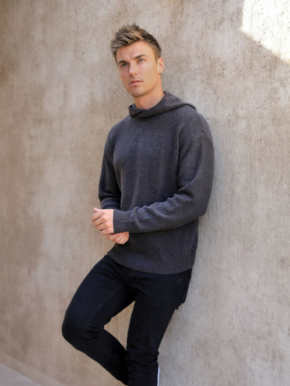Blakely Huxley Knitted Hoodie Charcoal | CRPSOQE-35