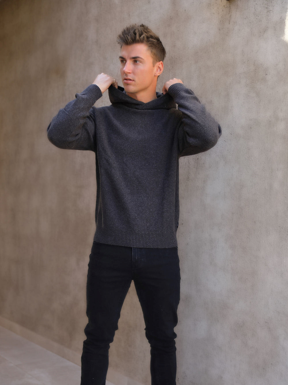 Blakely Huxley Knitted Hoodie Charcoal | CRPSOQE-35