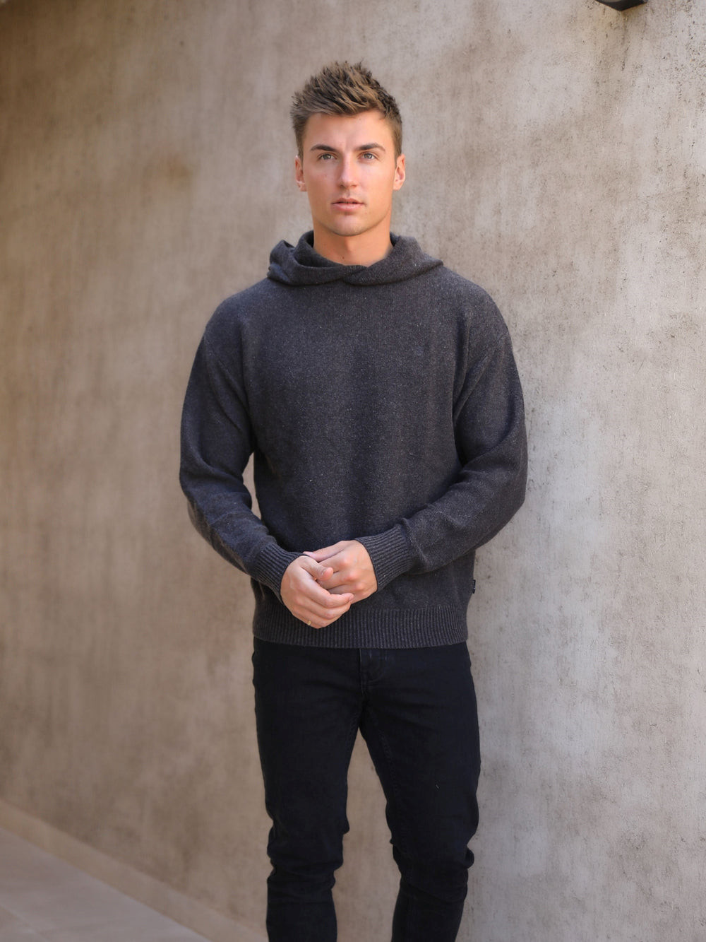 Blakely Huxley Knitted Hoodie Charcoal | CRPSOQE-35