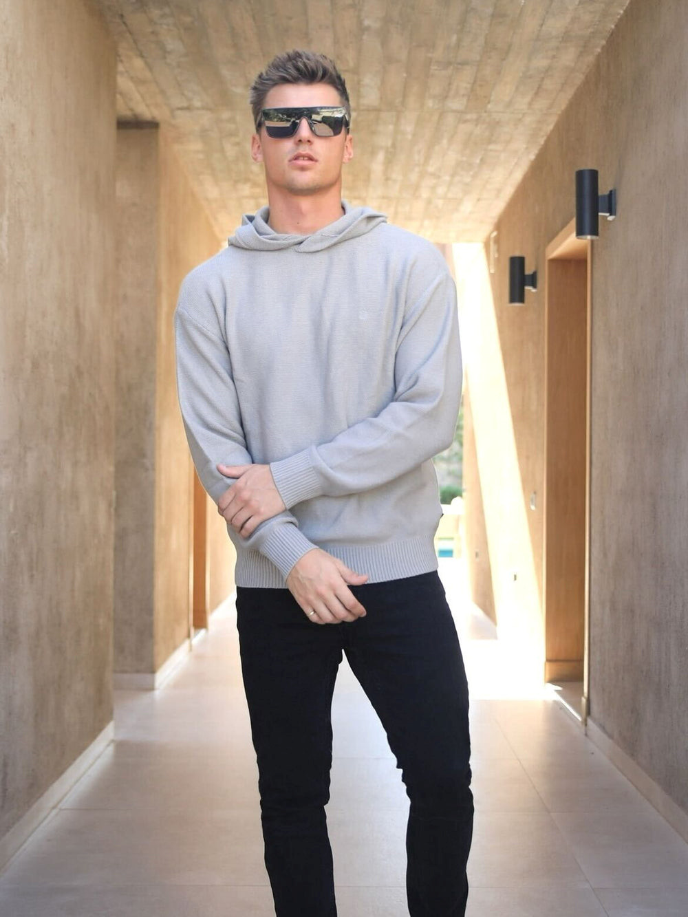 Blakely Huxley Knitted Hoodie Pale Concrete | LUGHCRO-79