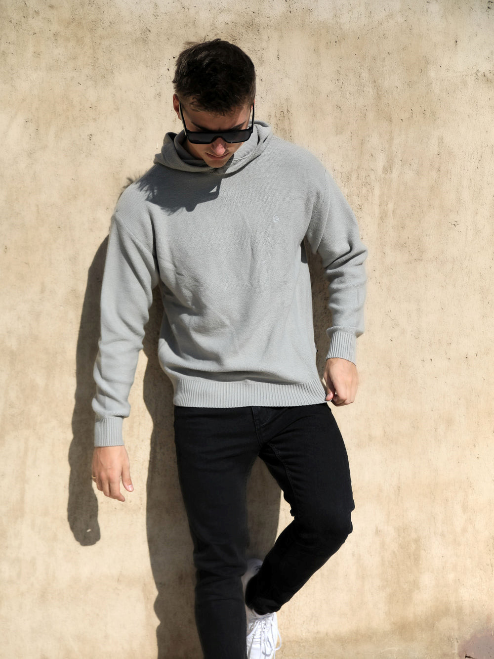 Blakely Huxley Knitted Hoodie Pale Concrete | LUGHCRO-79