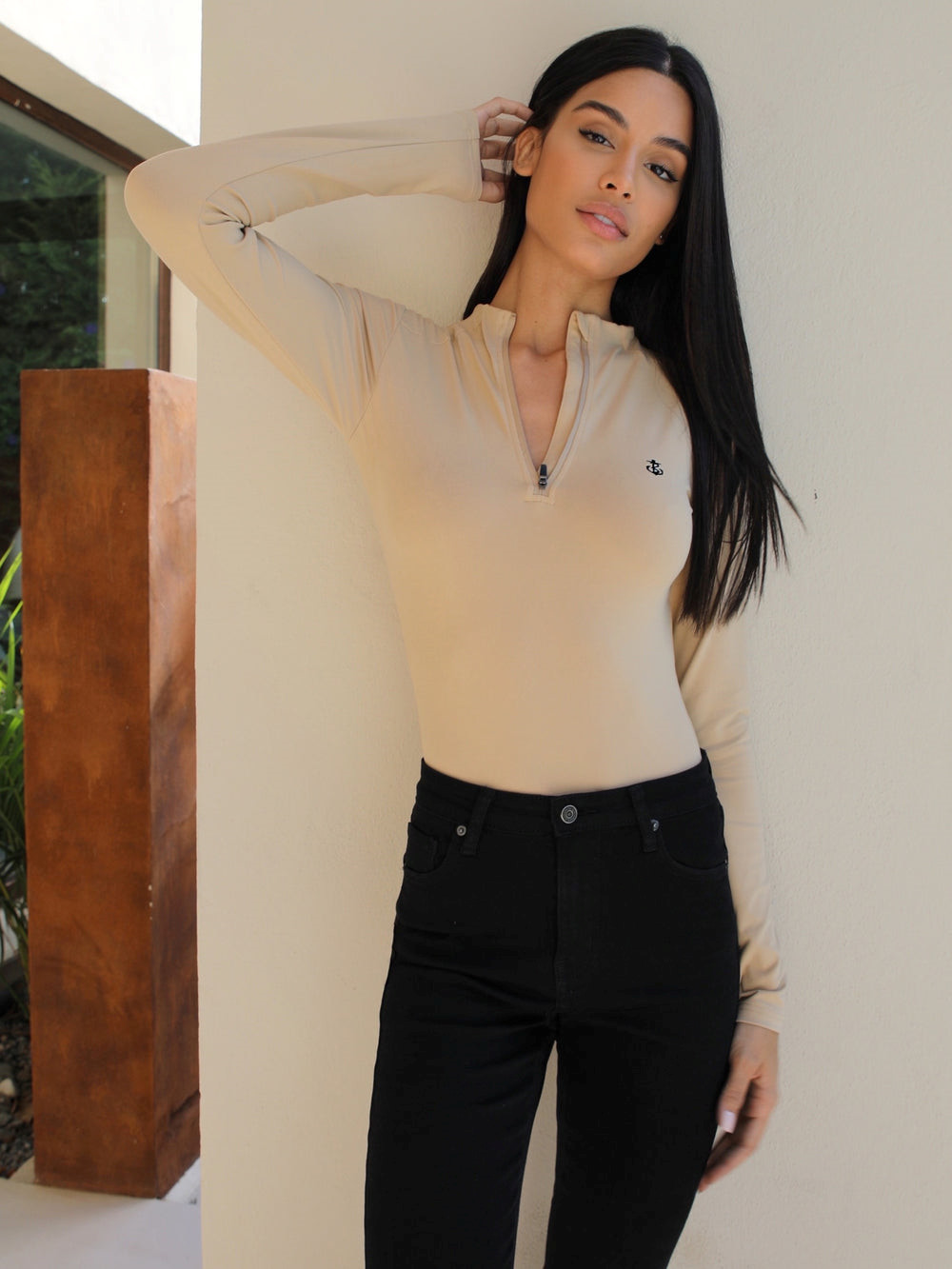 Blakely Kendall 1/4 Zip Bodysuit Tan | UMYNZKJ-42