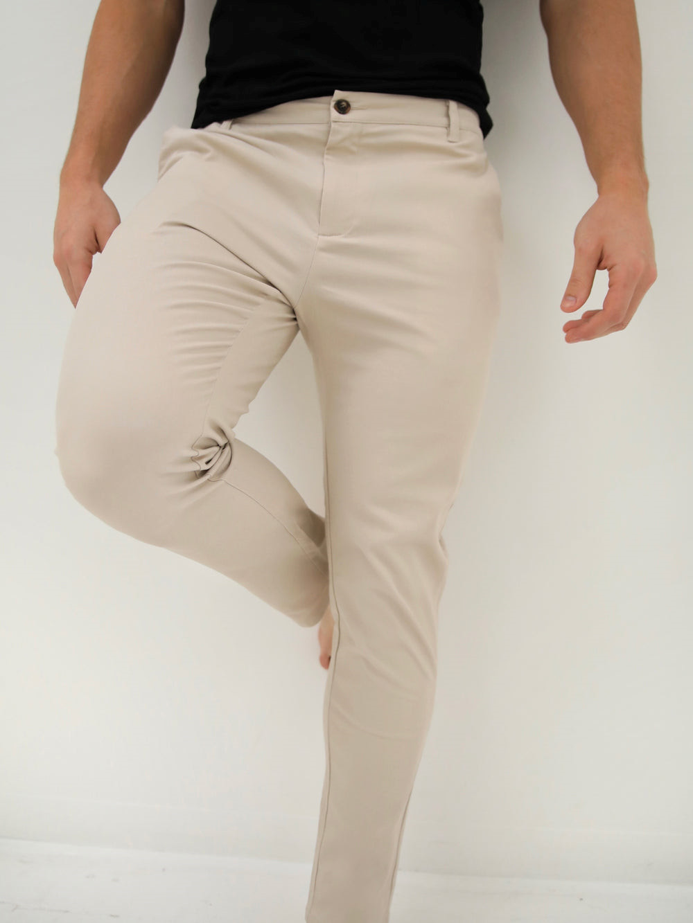 Blakely Kingsley Slim Fit Tailored Chinos Beige | YMHNKGA-01