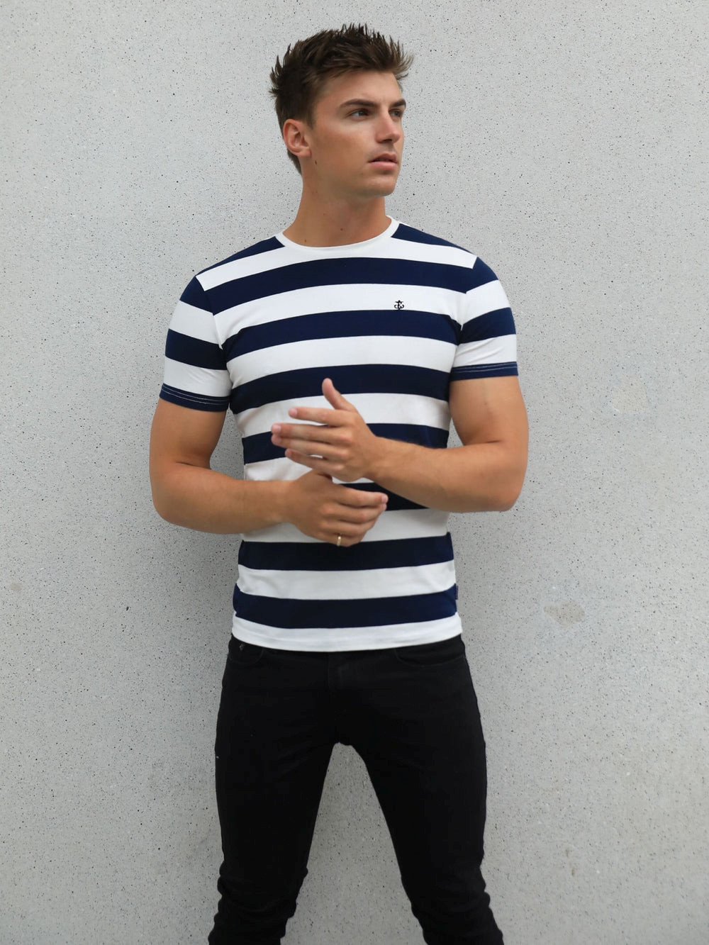 Blakely Loano Stripe T-Shirt Navy | JOKNZRX-84