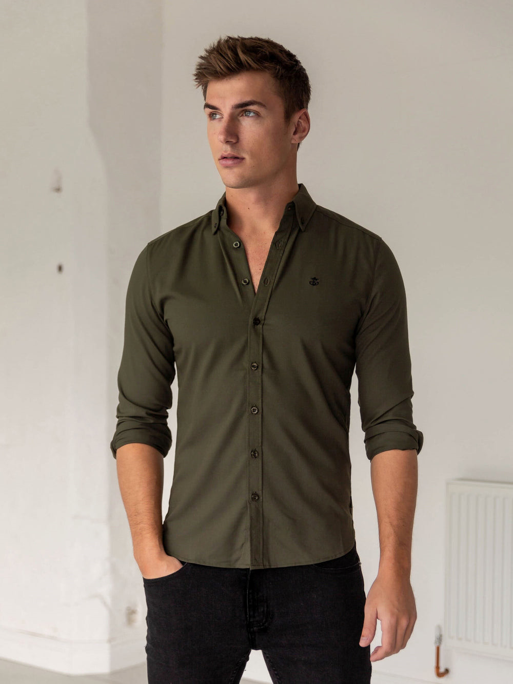 Blakely Loreto Fitted Stretch Shirt Khaki Grün | MOIDJQH-49