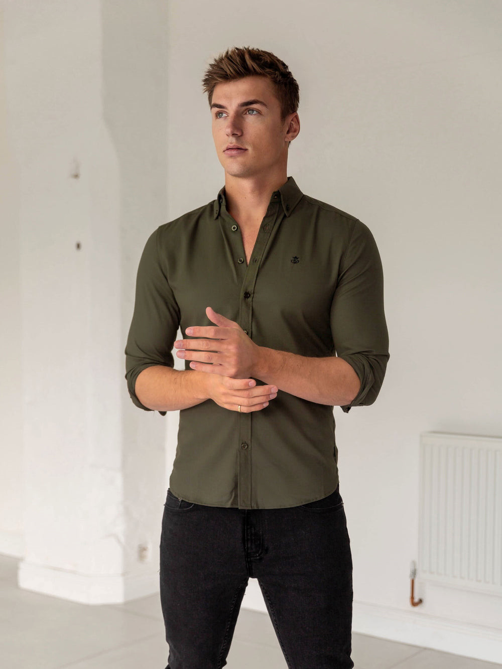 Blakely Loreto Fitted Stretch Shirt Khaki Grün | MOIDJQH-49