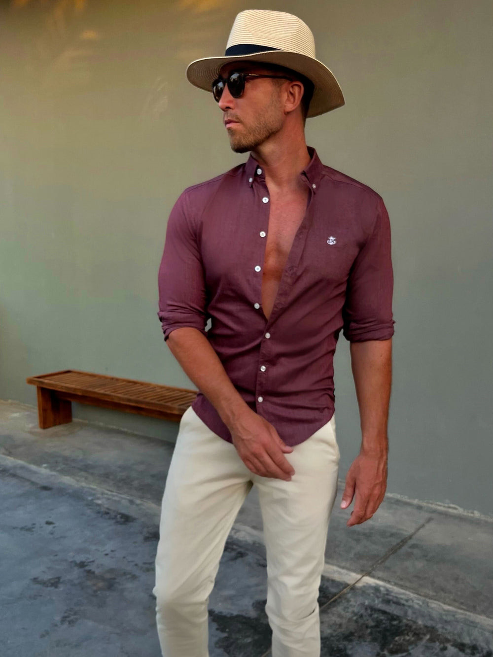 Blakely Maidstone Fitted Stretch Shirt Bordeaux | QBUYAWI-42