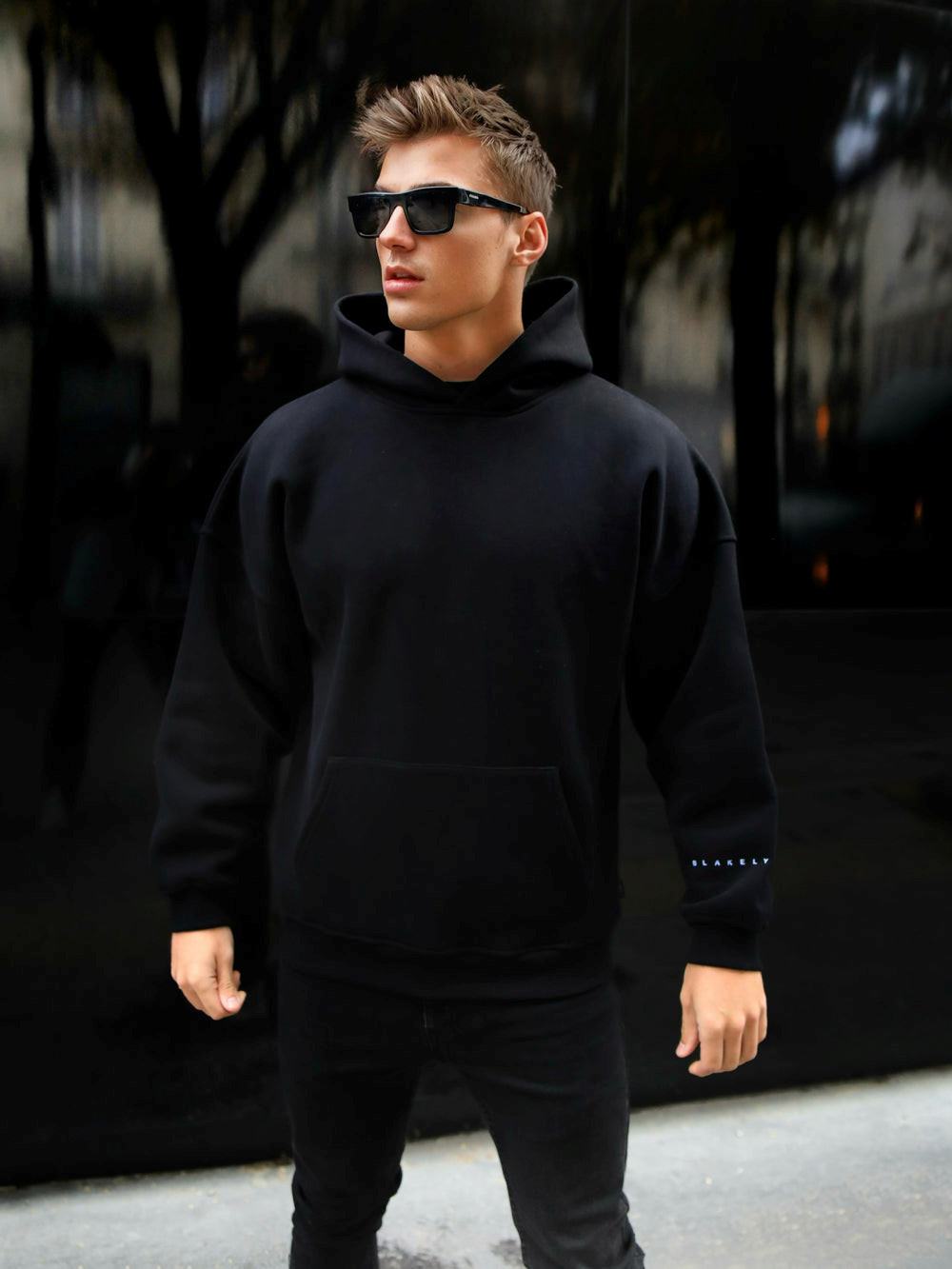 Blakely Members Idris Oversized Hoodie Schwarz Blau | IDOPZNE-07