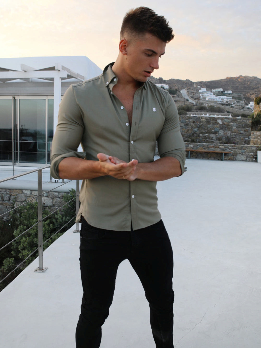 Blakely Merrick Fitted Stretch Shirt Khaki Grün | RBIEOTL-47