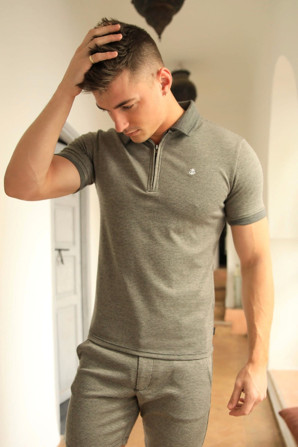 Blakely Midar Check Polo Shirt Gold | KHRILUP-76