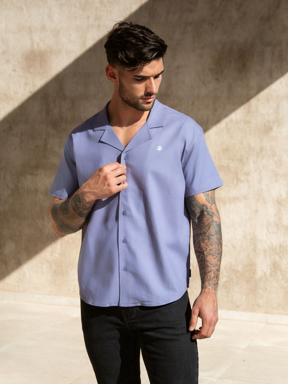Blakely Nador Open Collared Shirt Blau | JAUXYBF-65