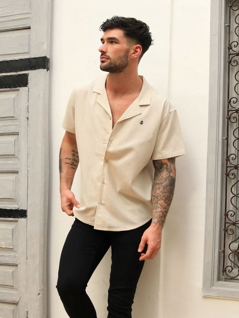 Blakely Nador Open Collared Shirt Sand | UXFLVPB-38