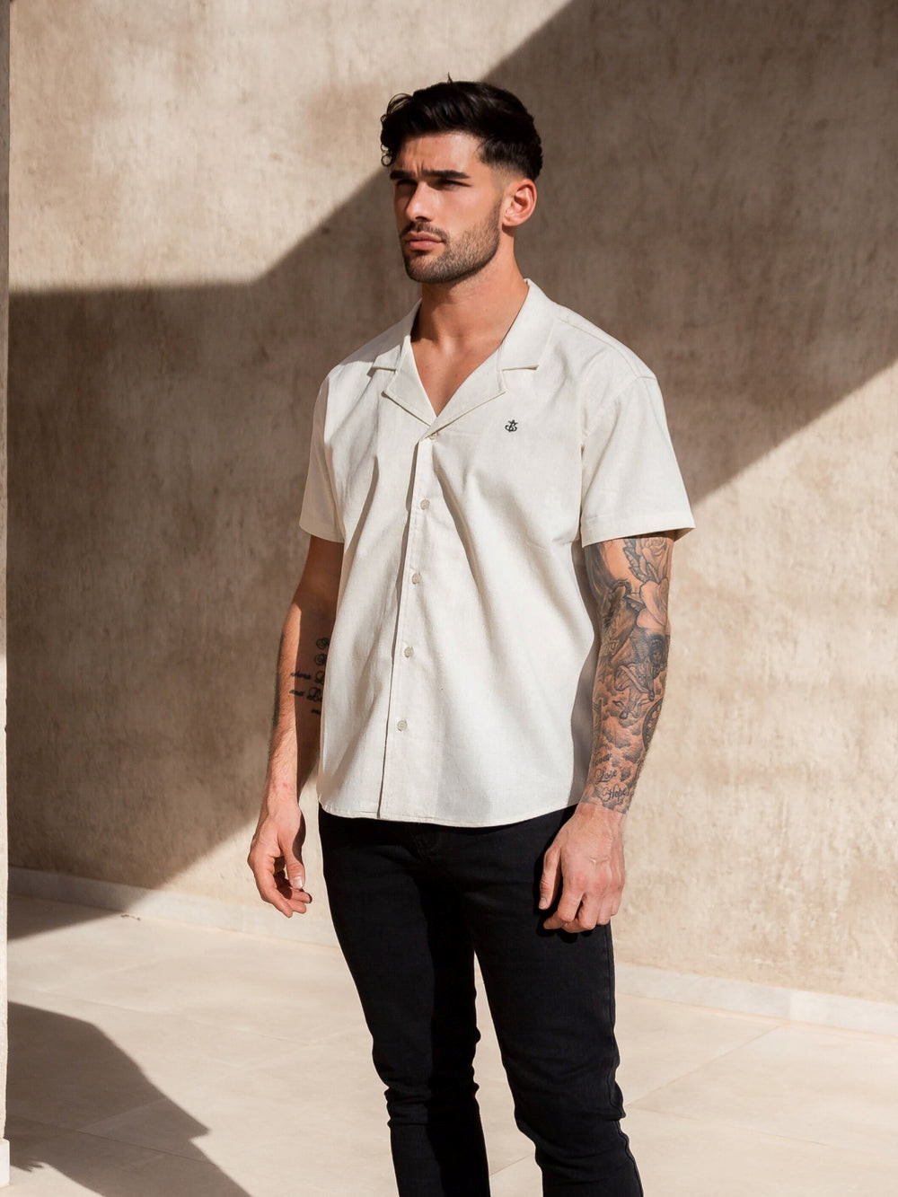 Blakely Nador Open Collared Shirt Sand | UXFLVPB-38
