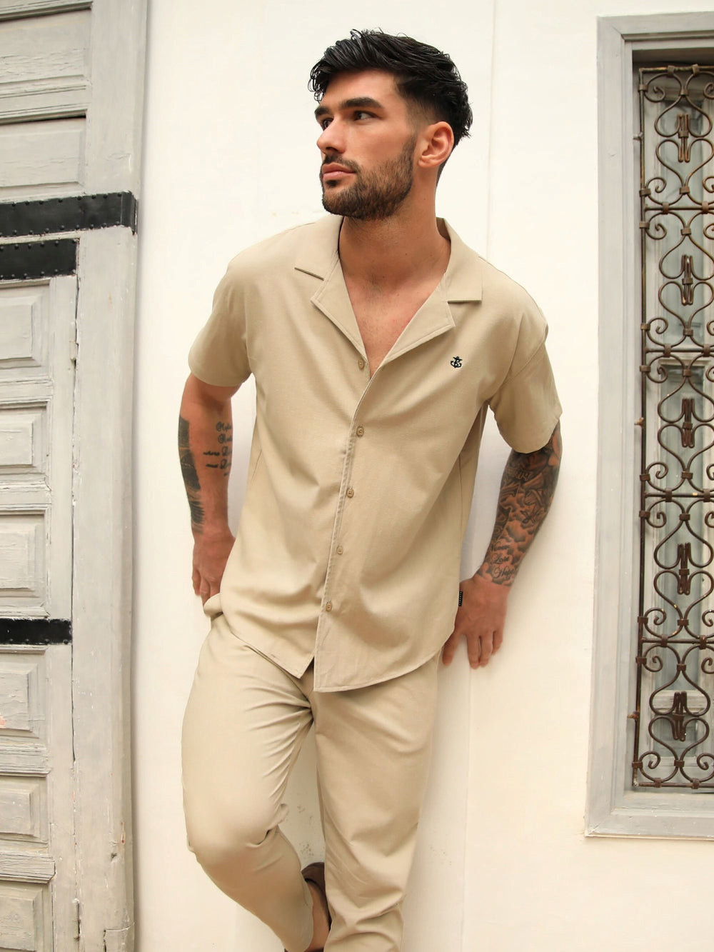 Blakely Nador Open Collared Shirt Tan | ZKUWPFR-07