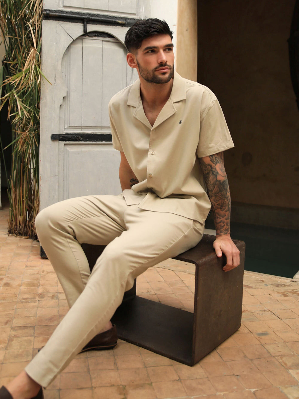 Blakely Nador Open Collared Shirt Tan | ZKUWPFR-07
