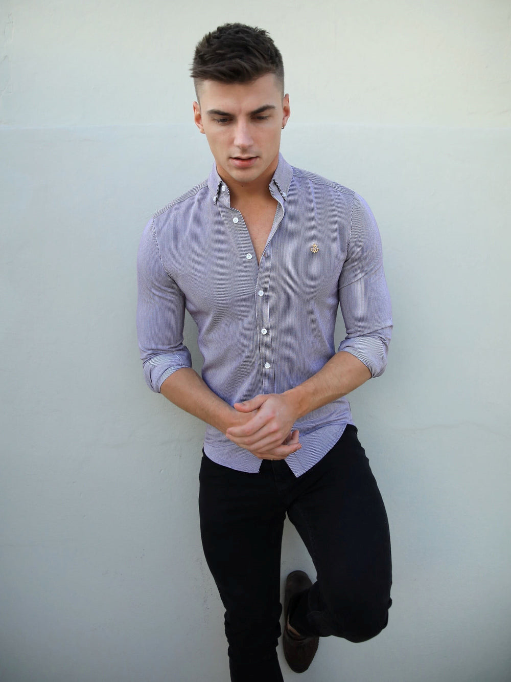 Blakely Pesaro Pinstripe Shirt Bordeaux | LKUZFQB-37