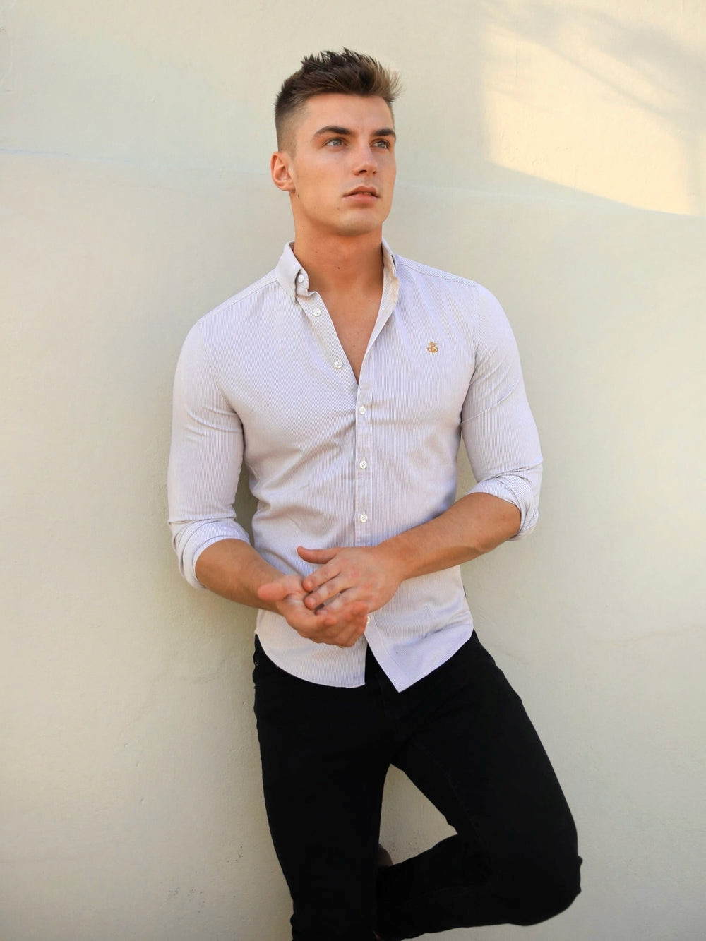 Blakely Pesaro Pinstripe Shirt Hellbraun | SJGPVEI-14