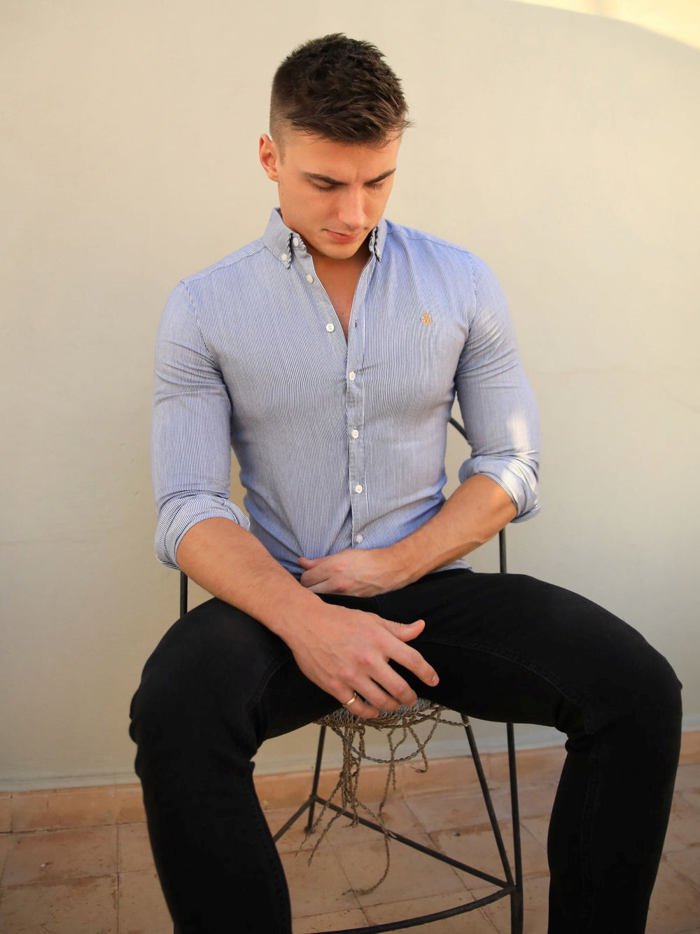 Blakely Pesaro Pinstripe Shirt Navy | NHXPOMK-07