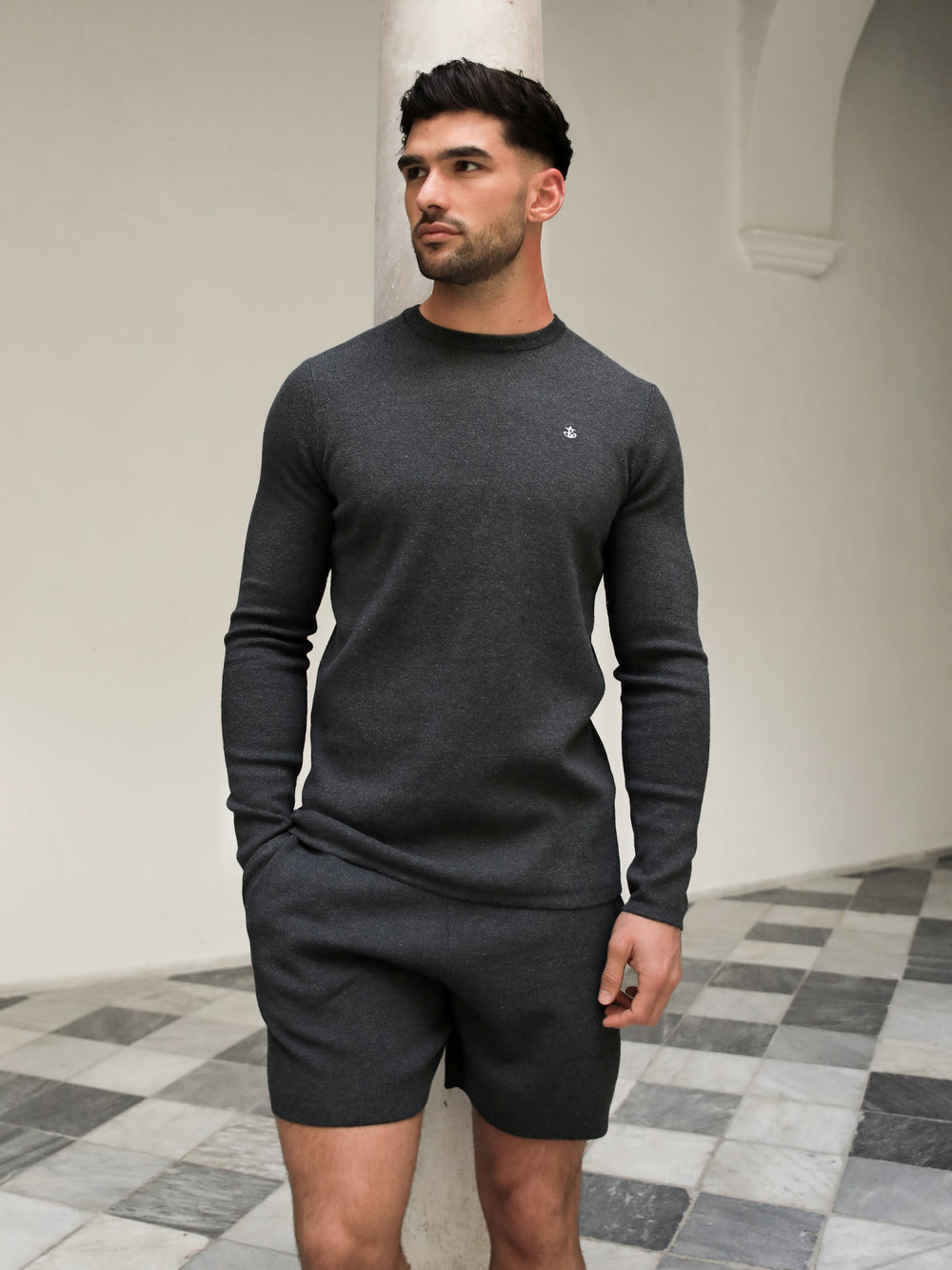 Blakely Riad Knitted Long Sleeve T-Shirt Charcoal | OHLMUPD-38