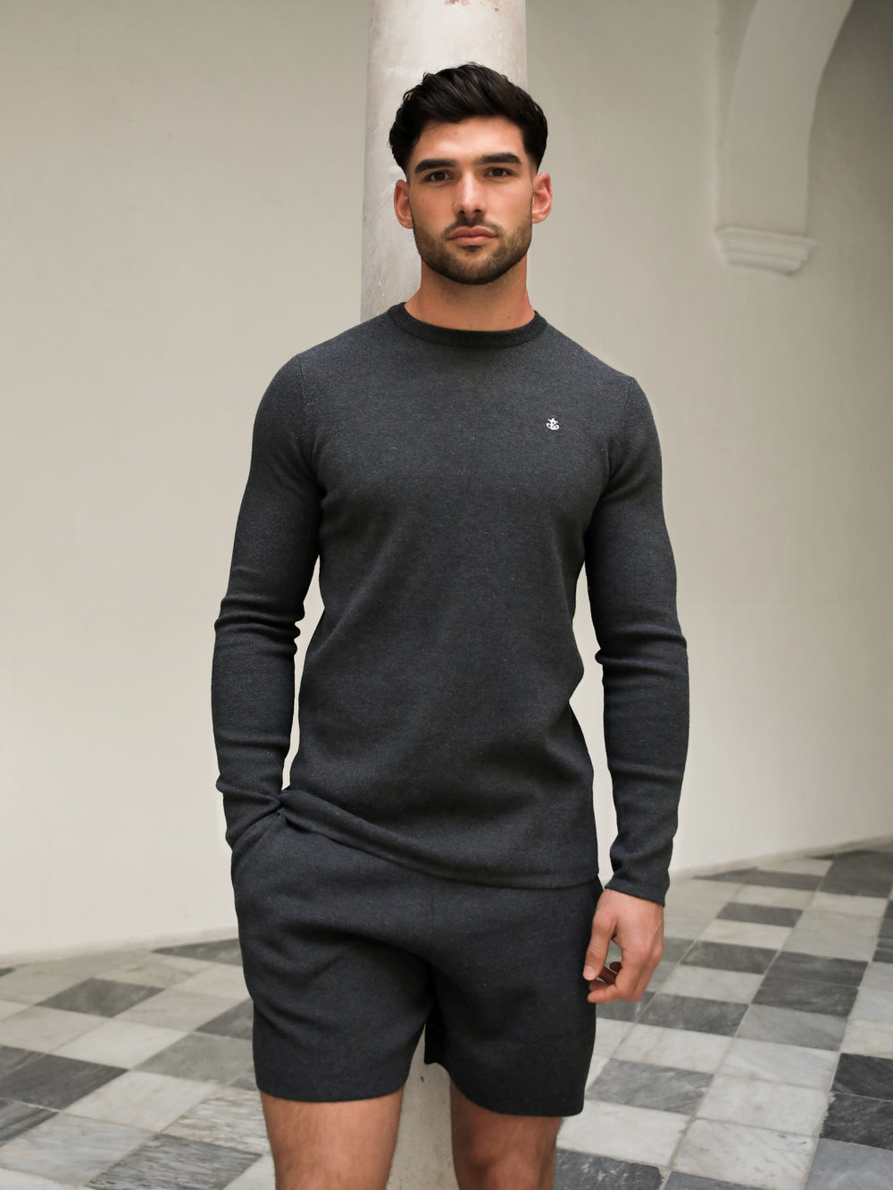 Blakely Riad Knitted Long Sleeve T-Shirt Charcoal | OHLMUPD-38
