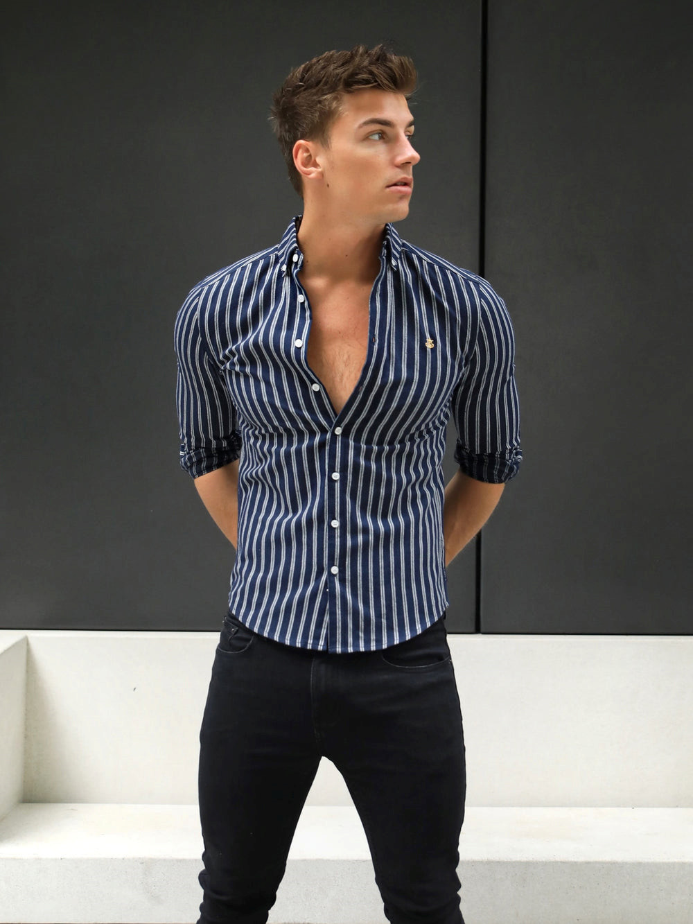 Blakely Savona Stripe Shirt Navy | YXKRIDA-30