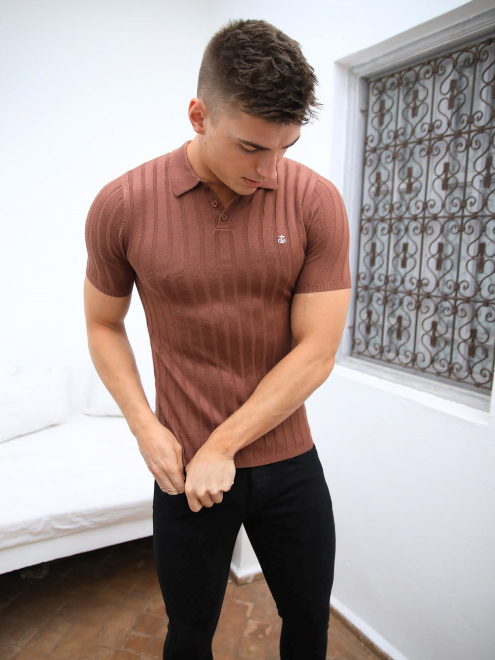Blakely Sidi Textured Stripe Polo Braun | FPQOIXB-23