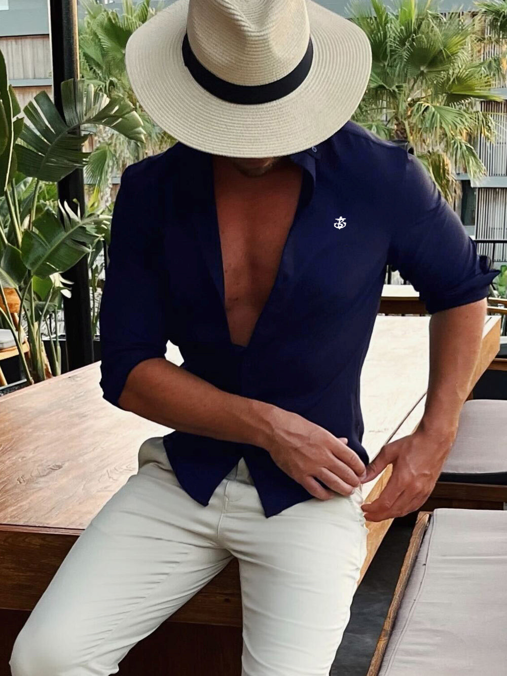 Blakely Worcester Fitted Stretch Shirt Navy | RYVMLUO-14